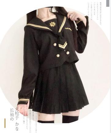 春秋コスプセーラー服長袖不良少女JK制服コスプレセーラー襟服制服ミニスカート学院海軍風ロリータハロウィン セットアップ刺繍